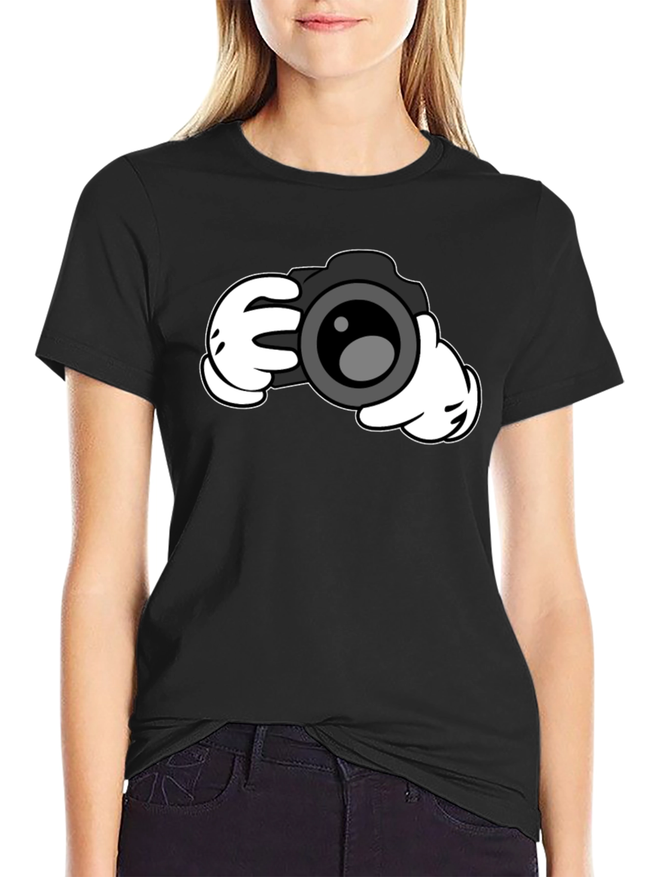 Cartoon Camera Hands Graphic T-Shirt