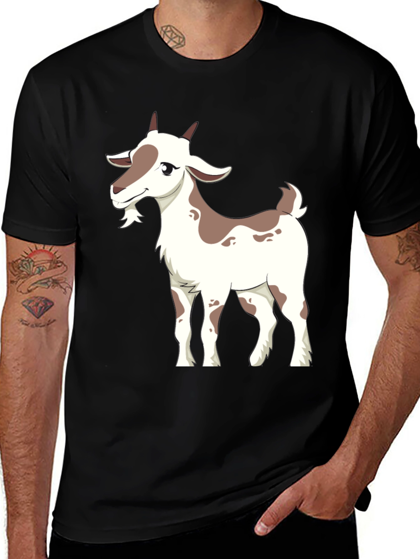 Goat Cartoon Graphic Black T-Shirt