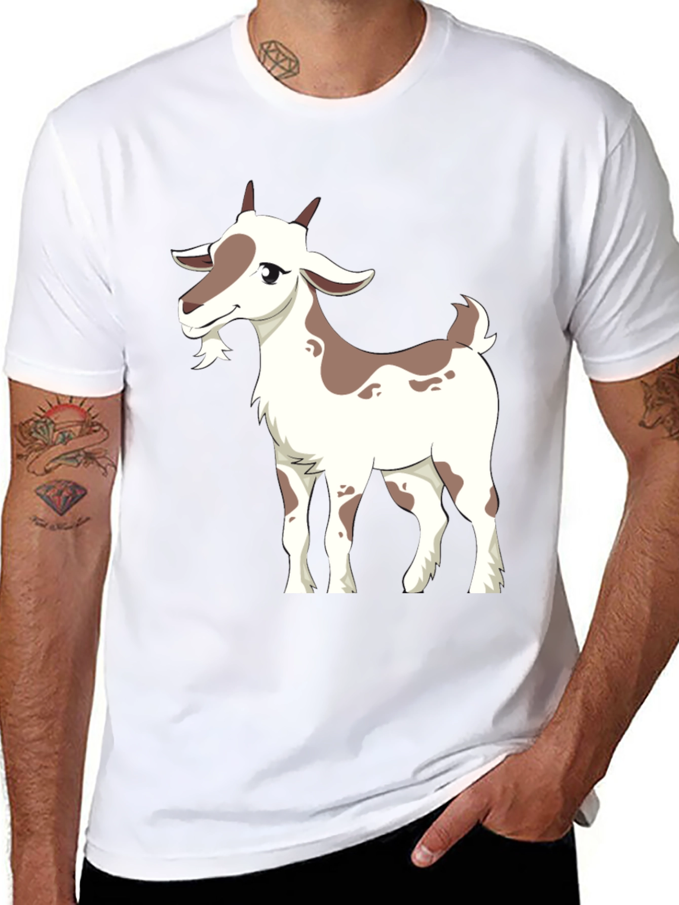 Goat Cartoon Graphic Black T-Shirt