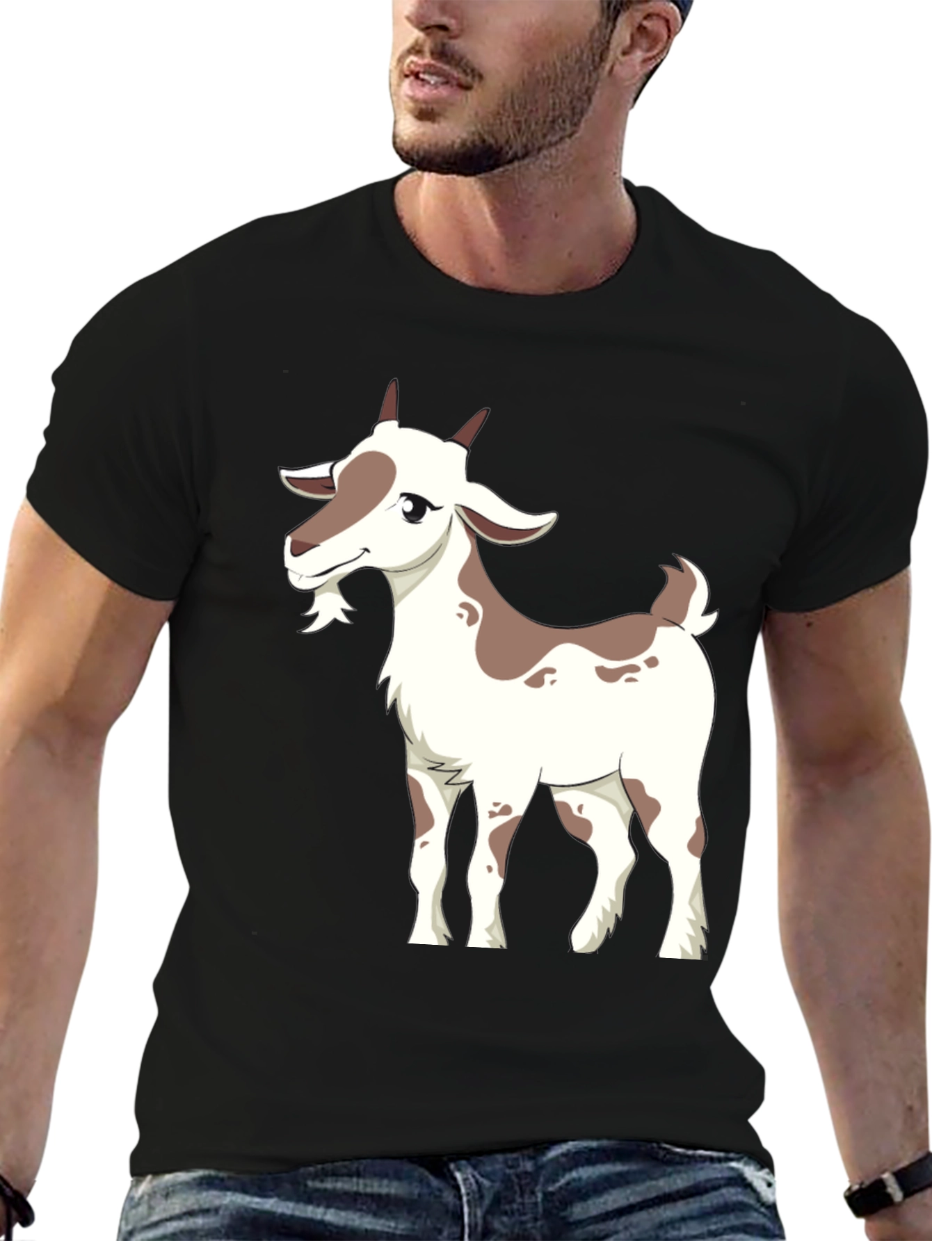 Goat Cartoon Graphic Black T-Shirt