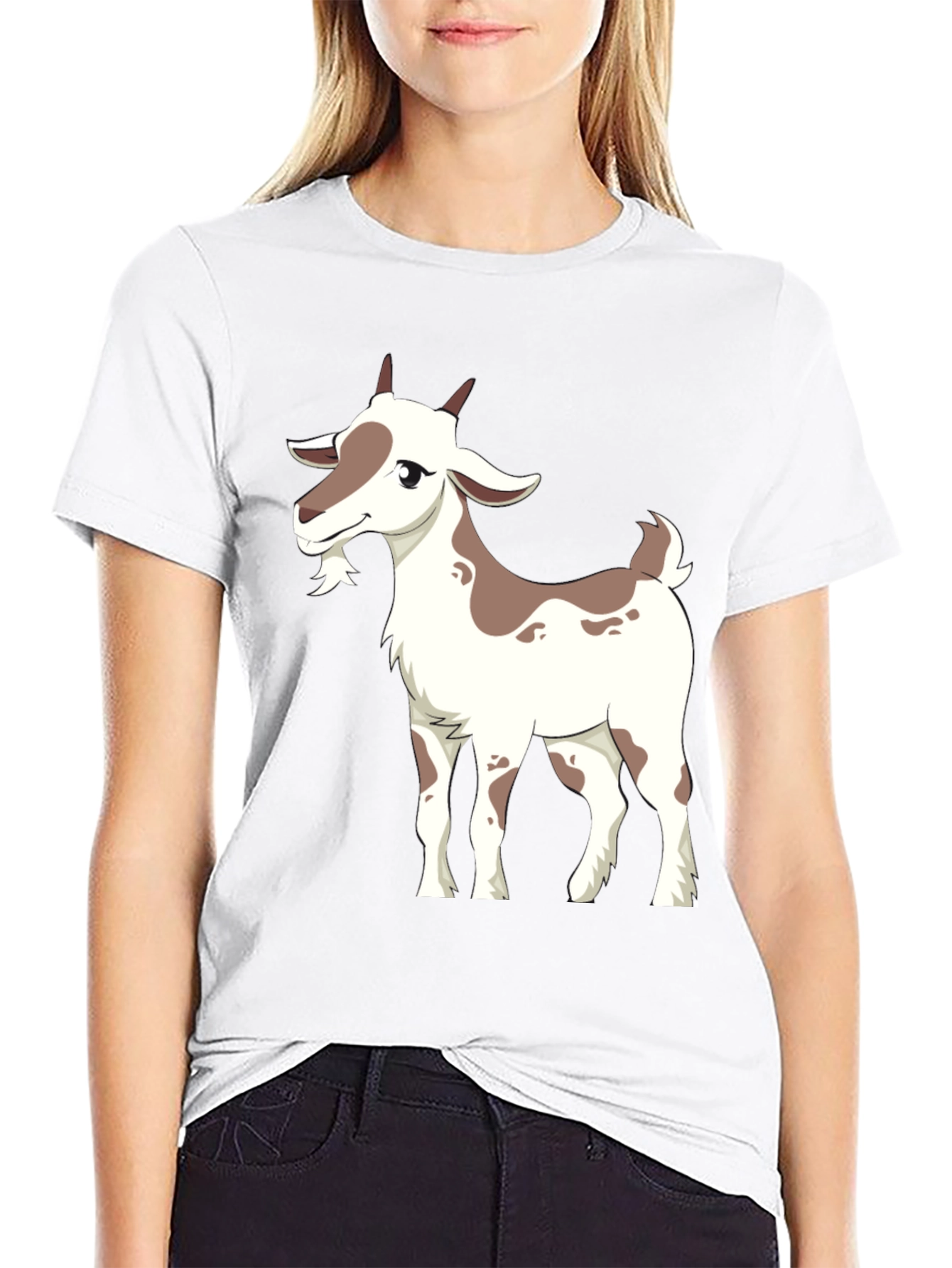 Goat Cartoon Graphic Black T-Shirt