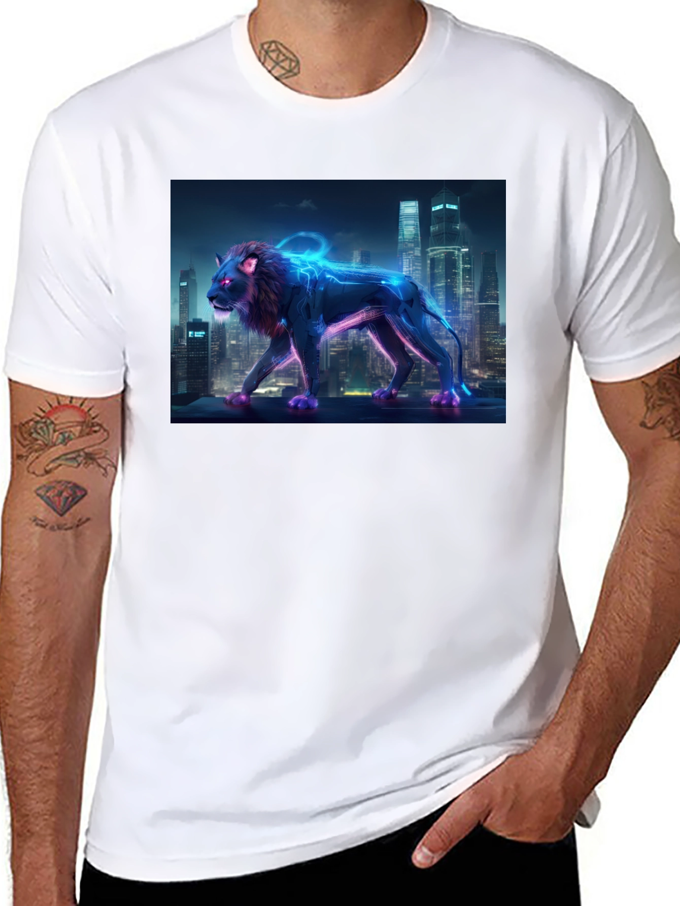 Cyberpunk Lion Graphic Tee - Urban Style