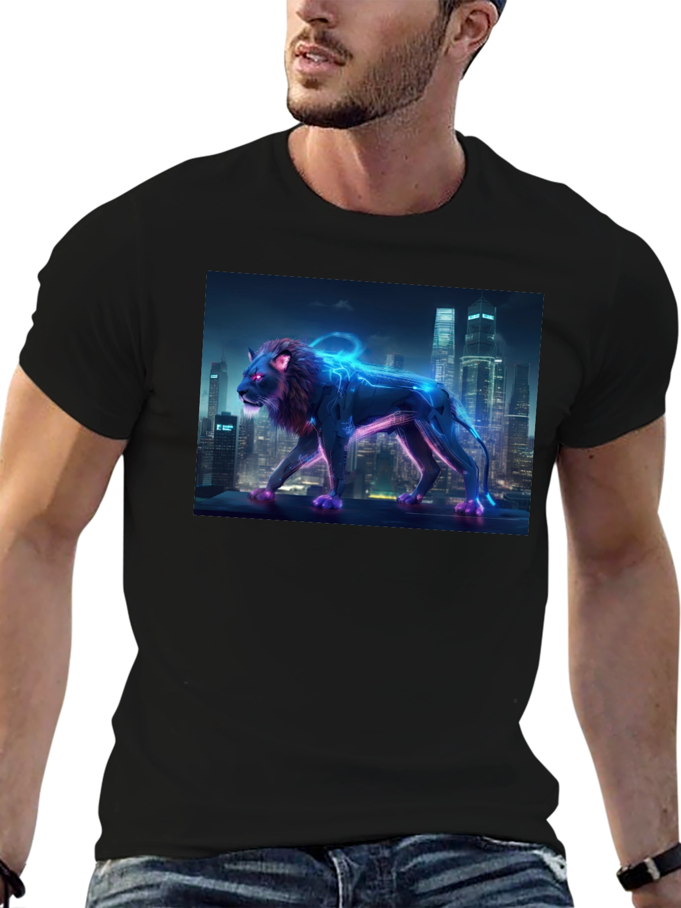 Cyberpunk Lion Graphic Tee - Urban Style