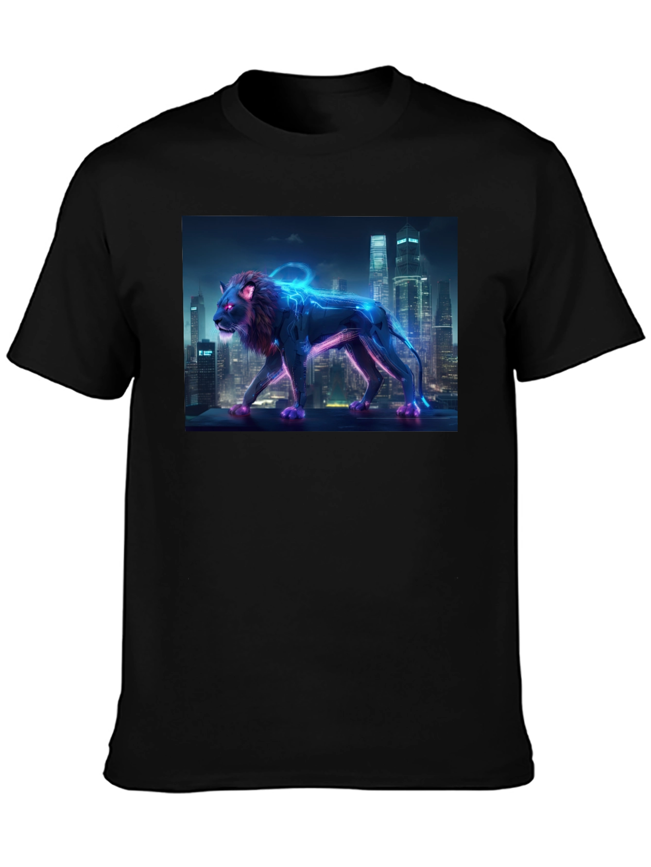 Cyberpunk Lion Graphic Tee - Urban Style