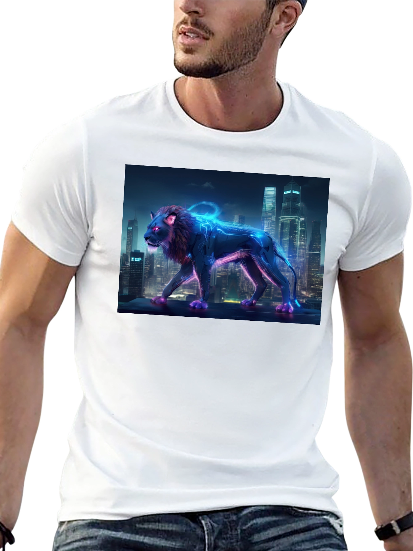Cyberpunk Lion Graphic Tee - Urban Style