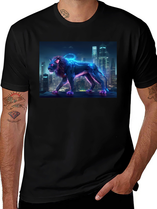 Cyberpunk Lion Graphic Tee - Urban Style
