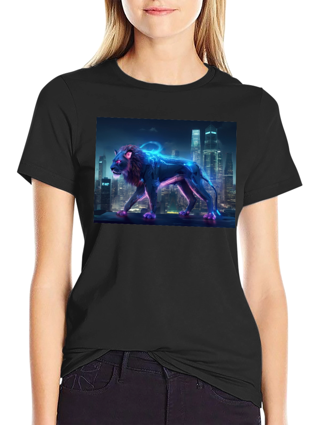 Cyberpunk Lion Graphic Tee - Urban Style
