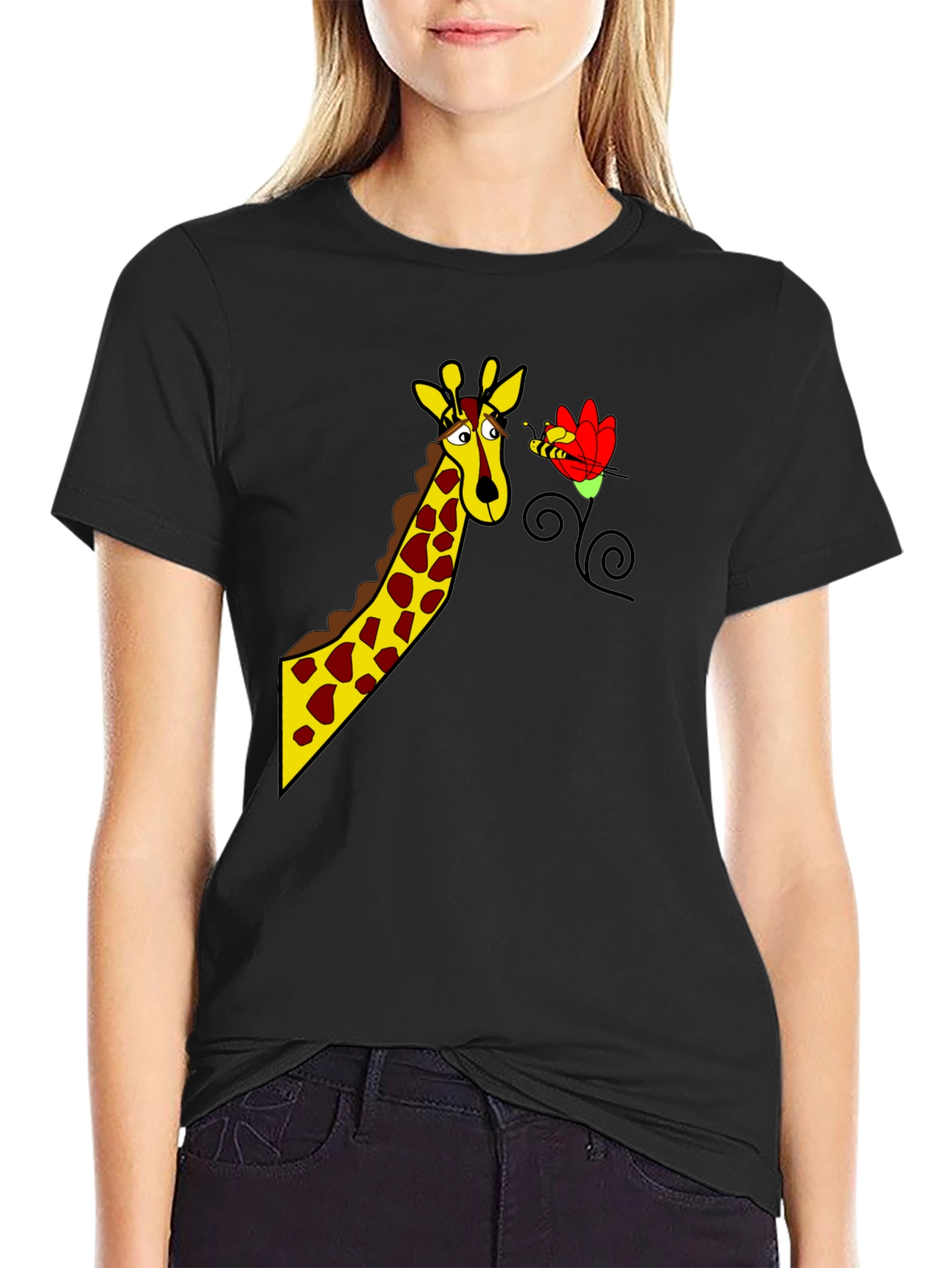 Giraffe & Bee Graphic Tee - Black