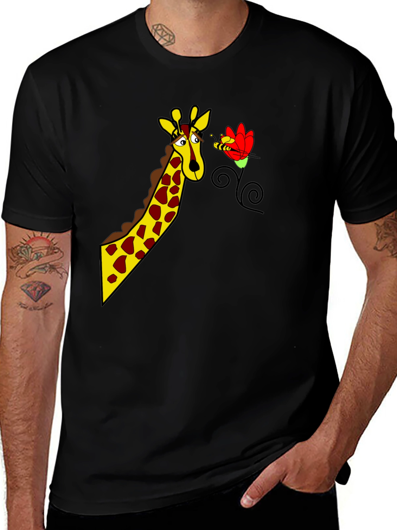Giraffe & Bee Graphic Tee - Black