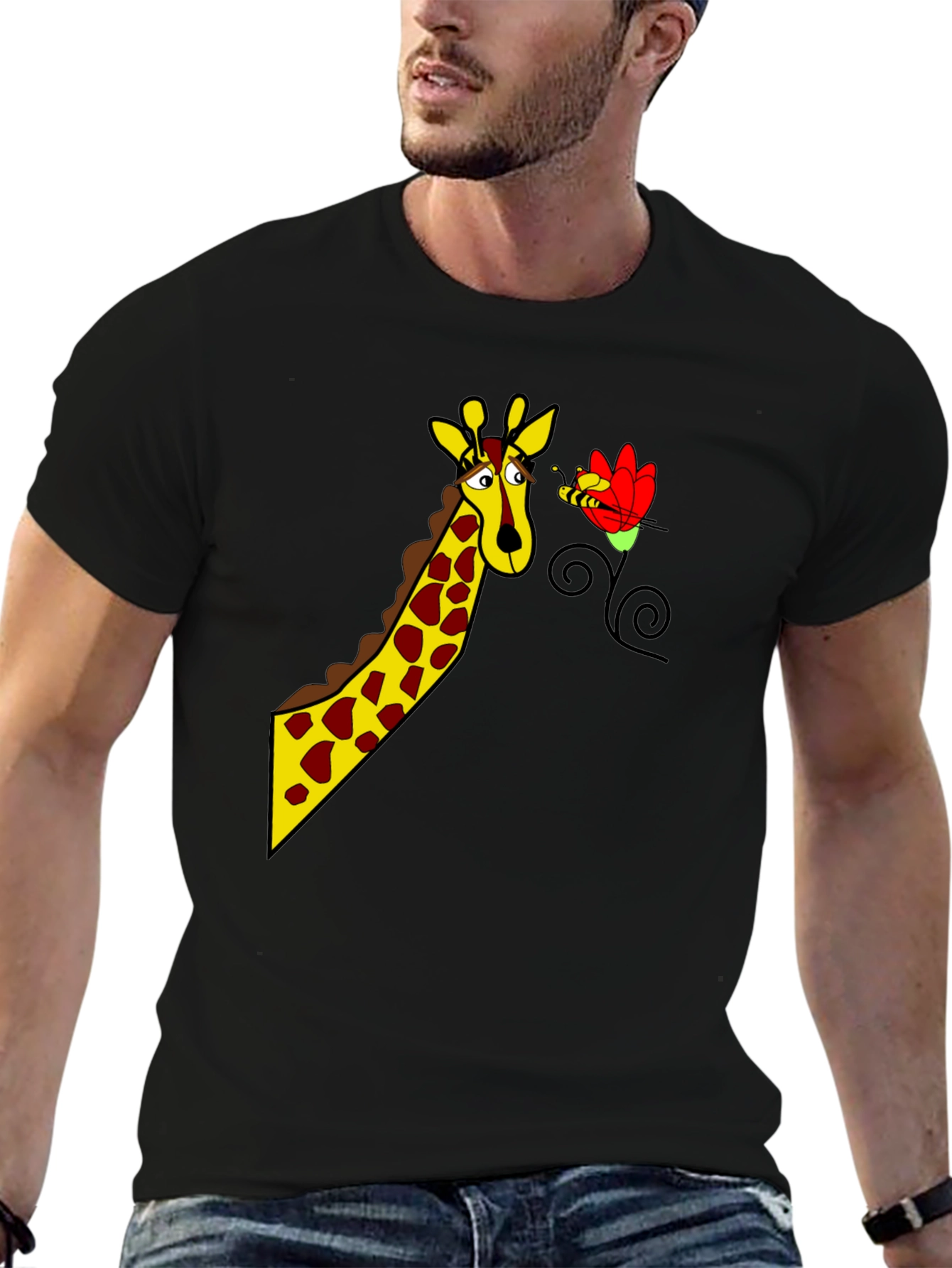 Giraffe & Bee Graphic Tee - Black