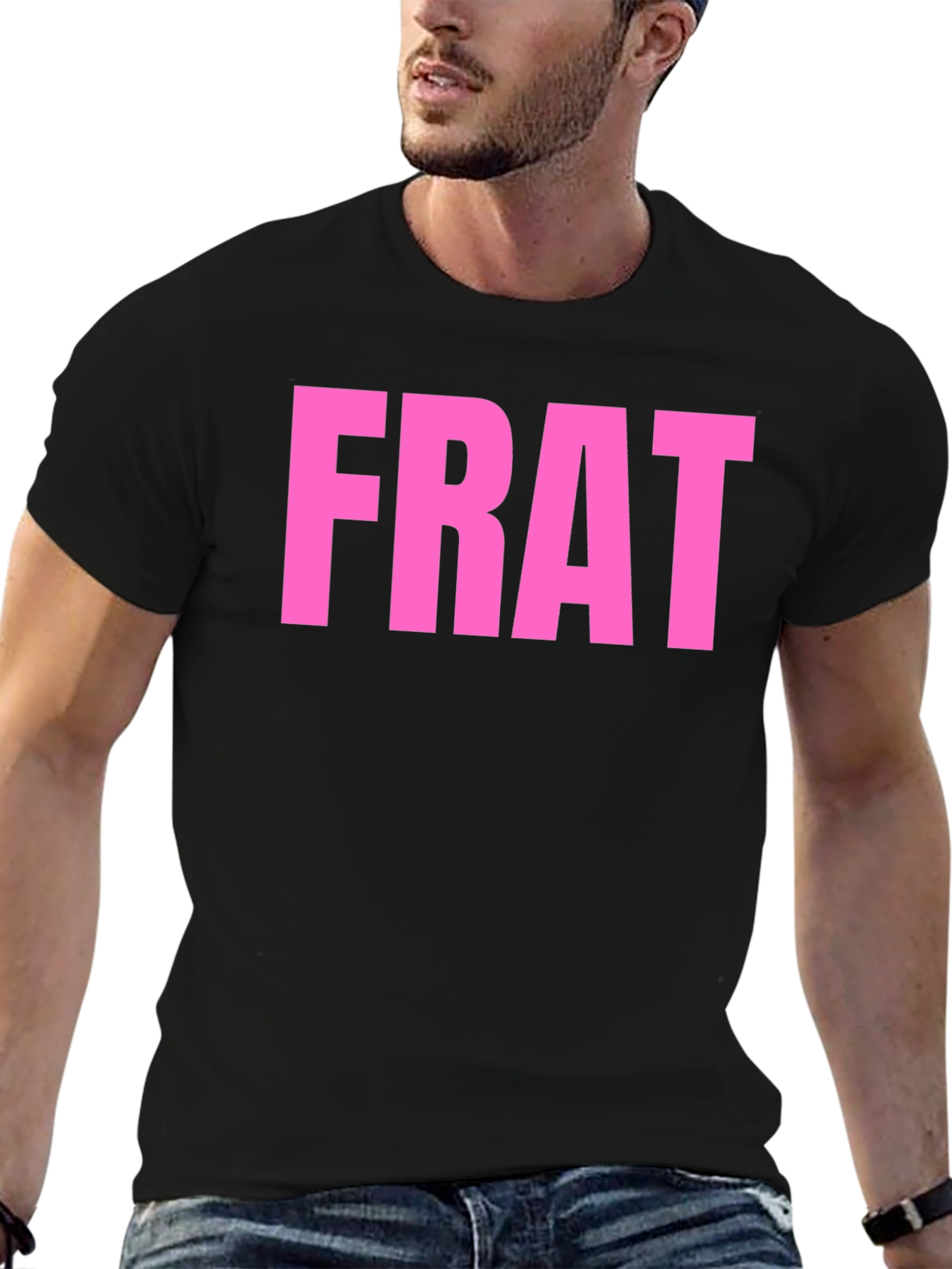 FRAT Graphic Tee - Bold Pink Lettering on Black