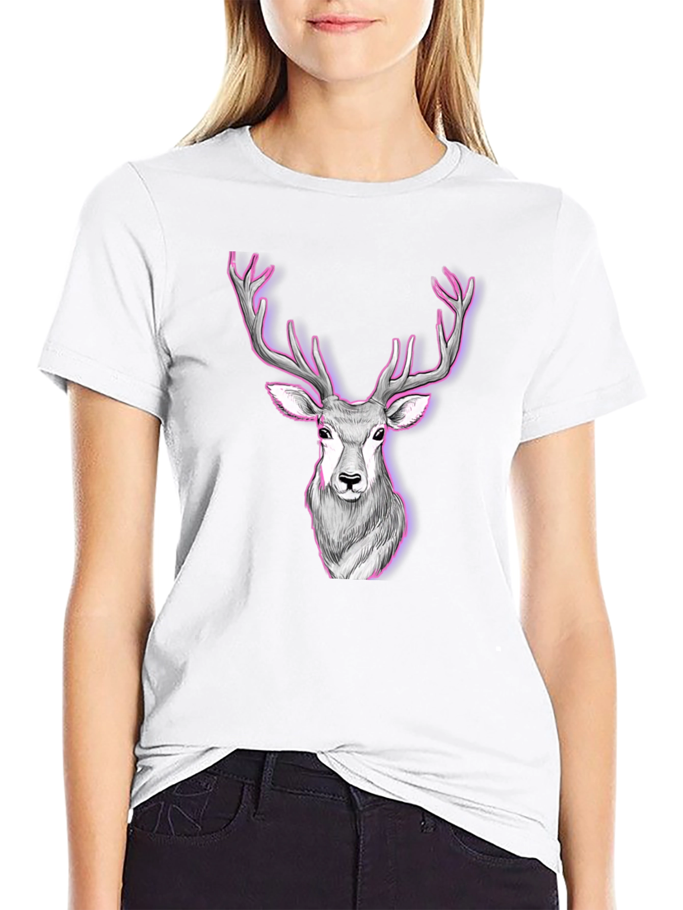 Deer Graphic Print Tee - Black