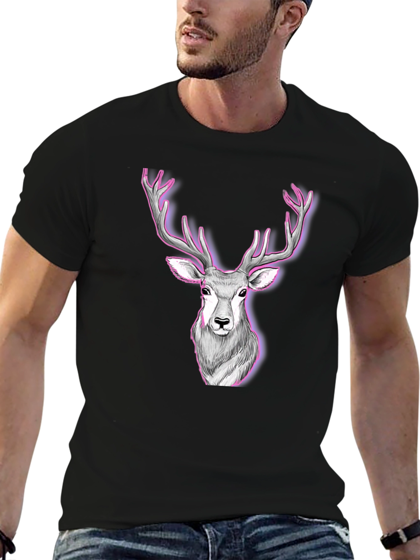 Deer Graphic Print Tee - Black