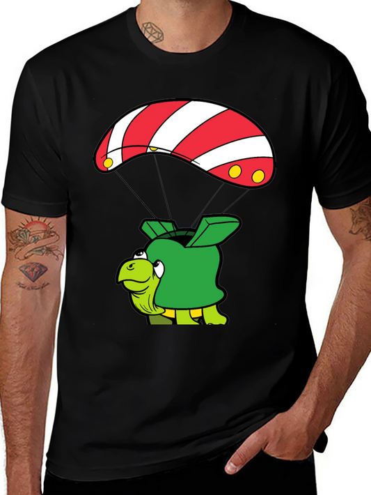 Turtle Parachute Black T-Shirt - Funny Cartoon Design