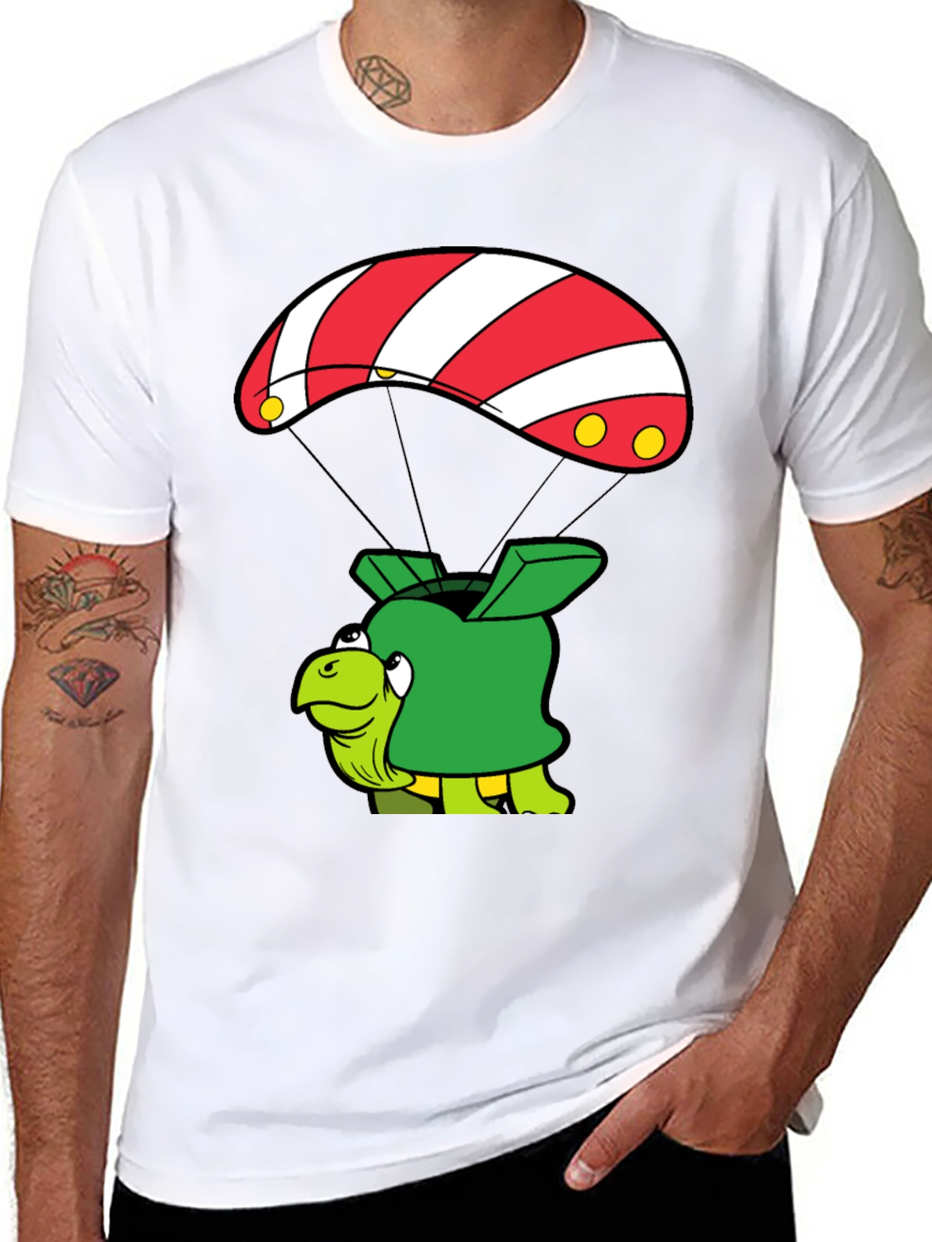 Turtle Parachute Black T-Shirt - Funny Cartoon Design