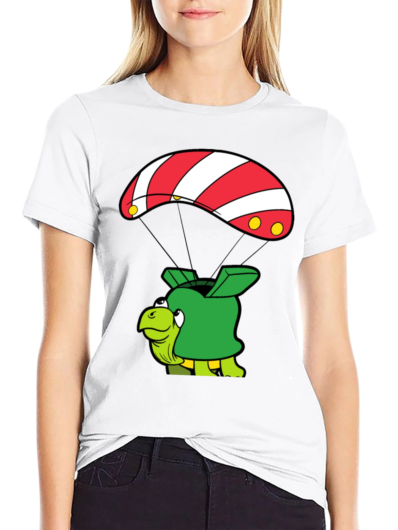 Turtle Parachute Black T-Shirt - Funny Cartoon Design