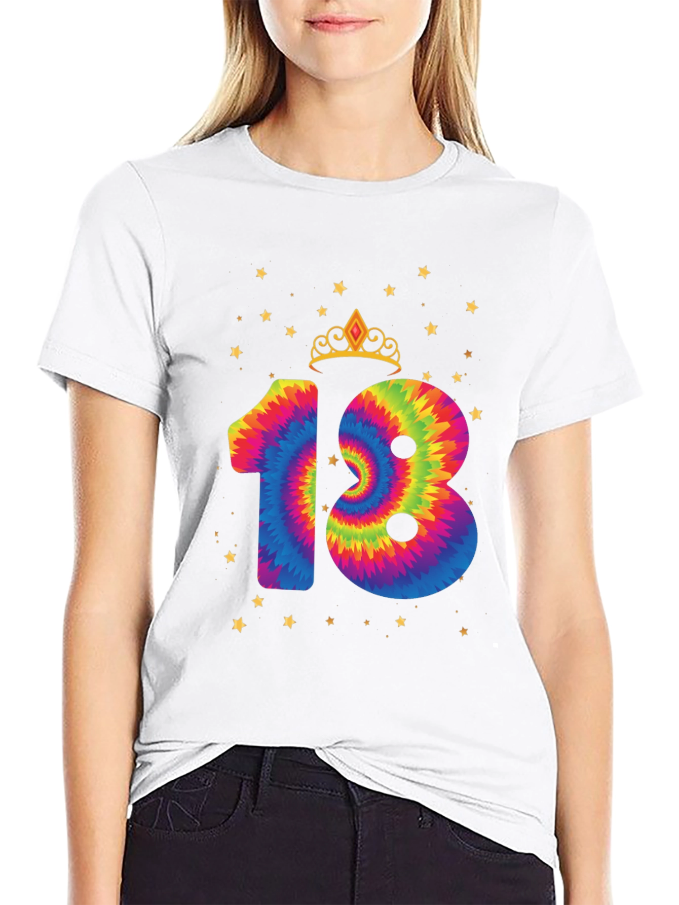 Tie Dye 18th Birthday Crown Star T-Shirt