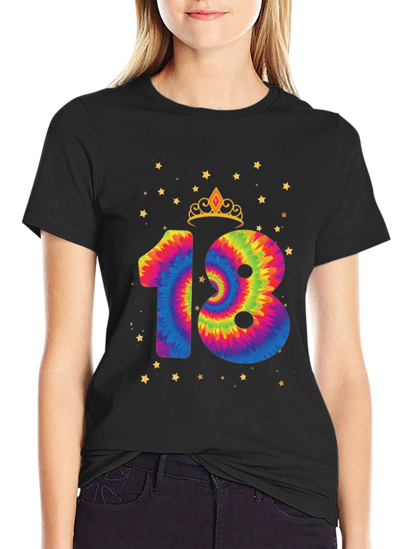 Tie Dye 18th Birthday Crown Star T-Shirt