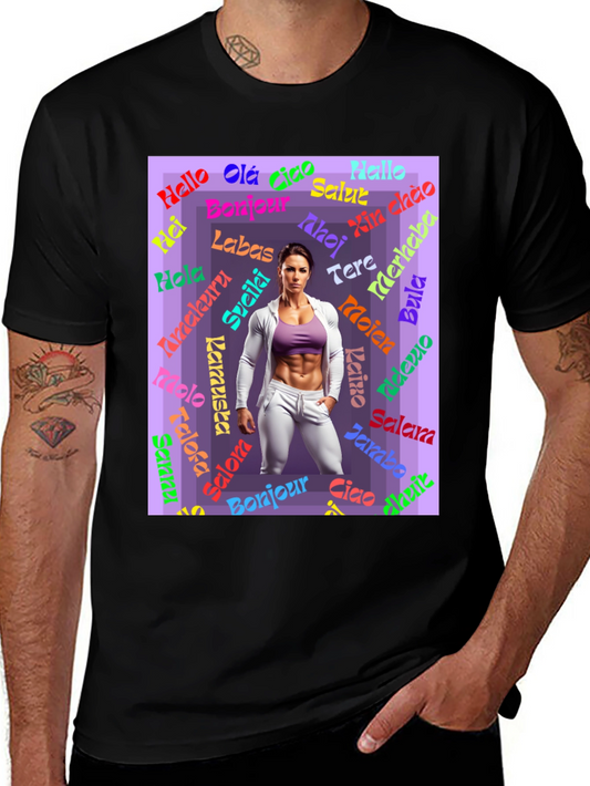 Multilingual Hello Womens Black T-Shirt