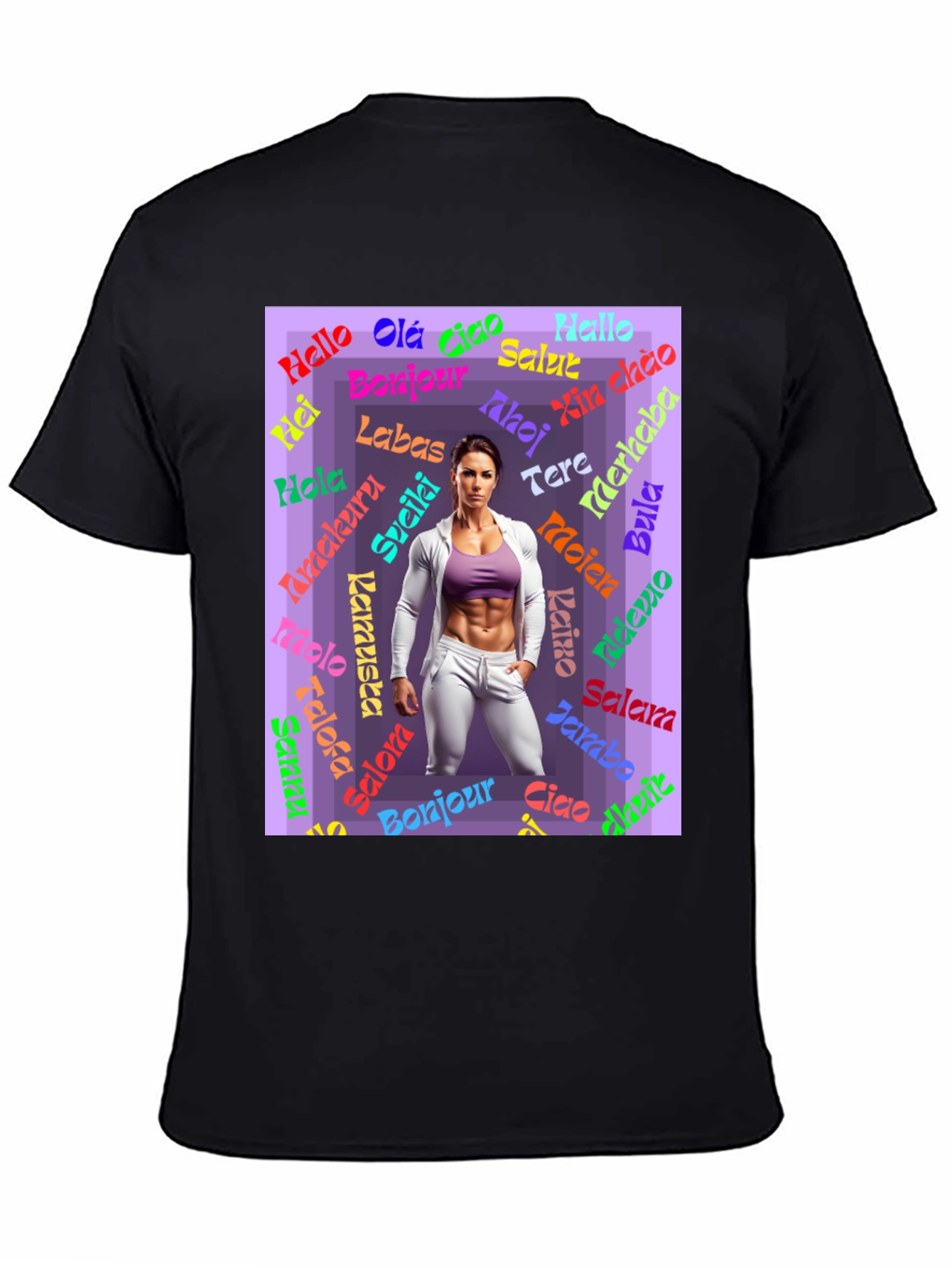Multilingual Hello Womens Black T-Shirt