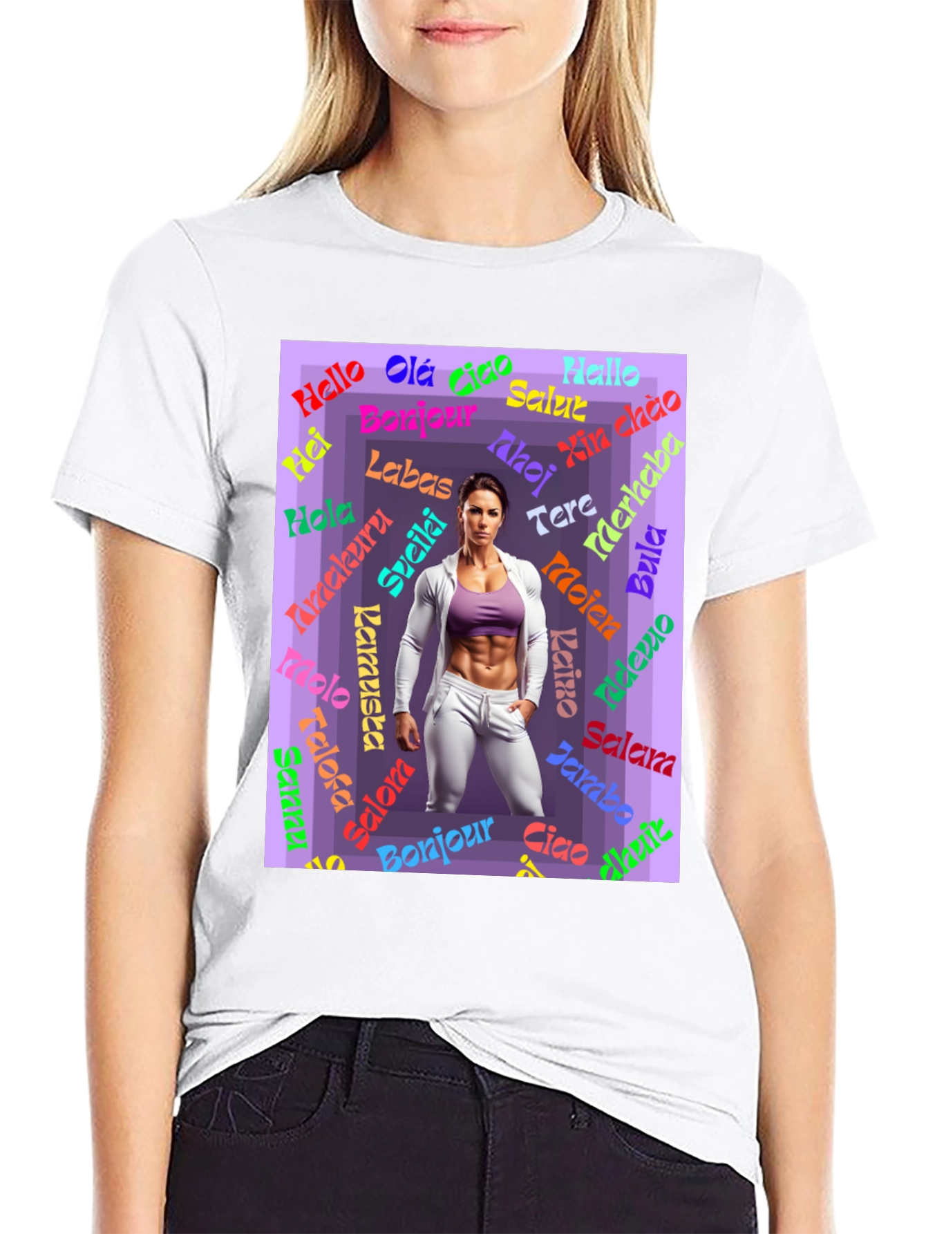 Multilingual Hello Womens Black T-Shirt