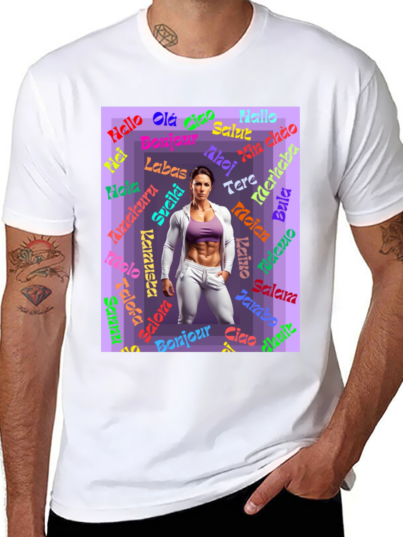 Multilingual Hello Womens Black T-Shirt