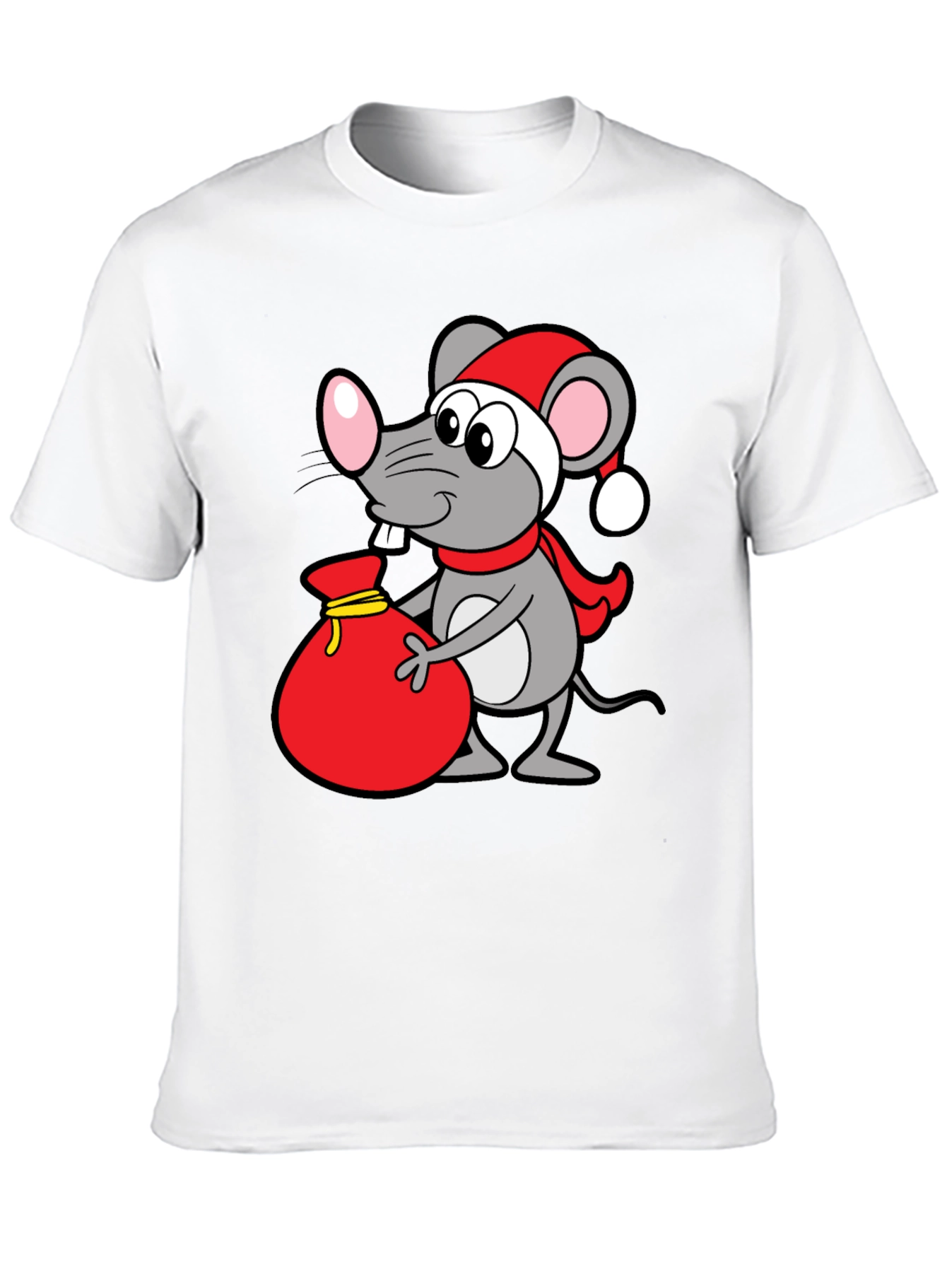 Christmas Mouse Santa Sack Black T-Shirt