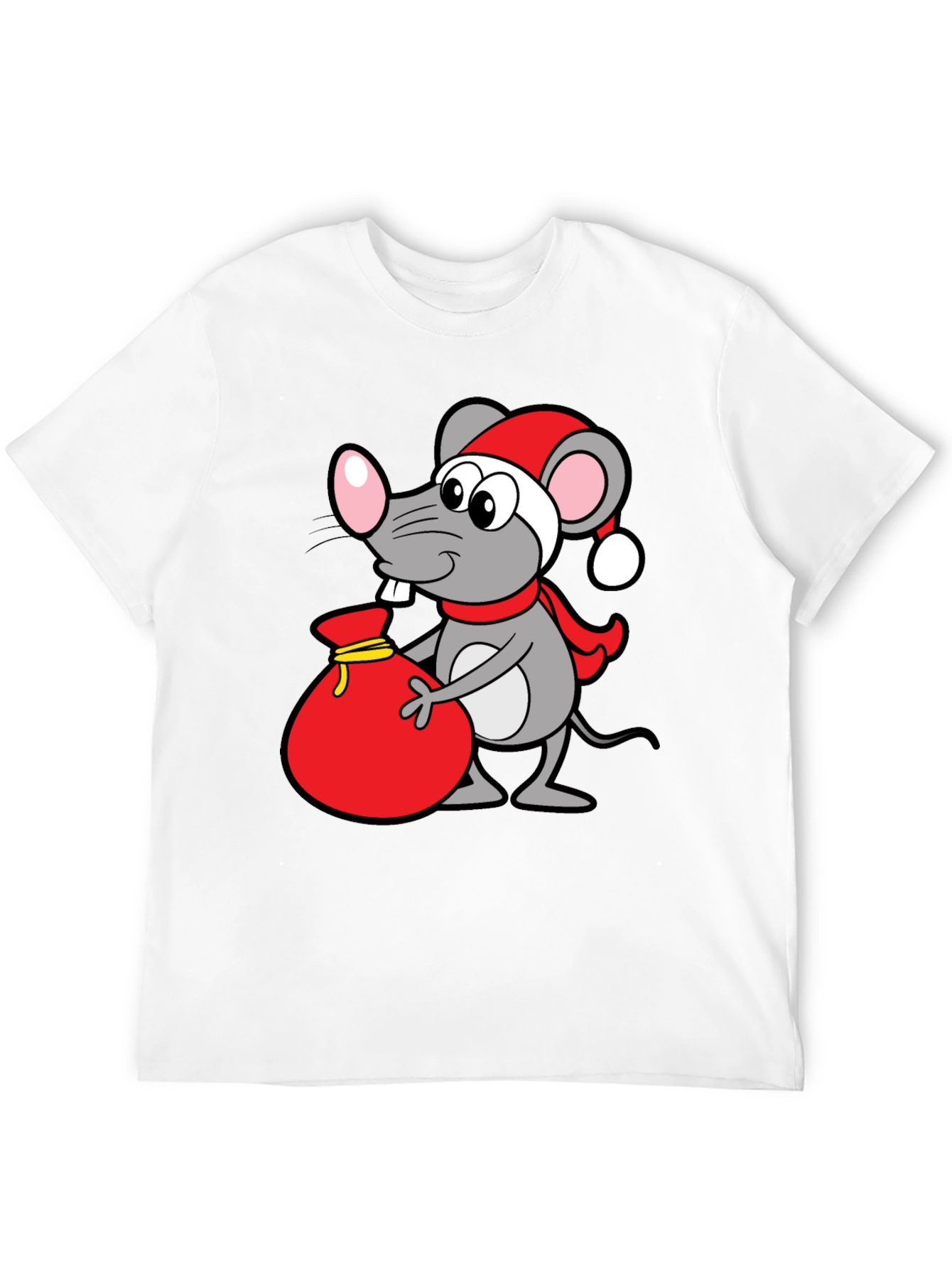Christmas Mouse Santa Sack Black T-Shirt