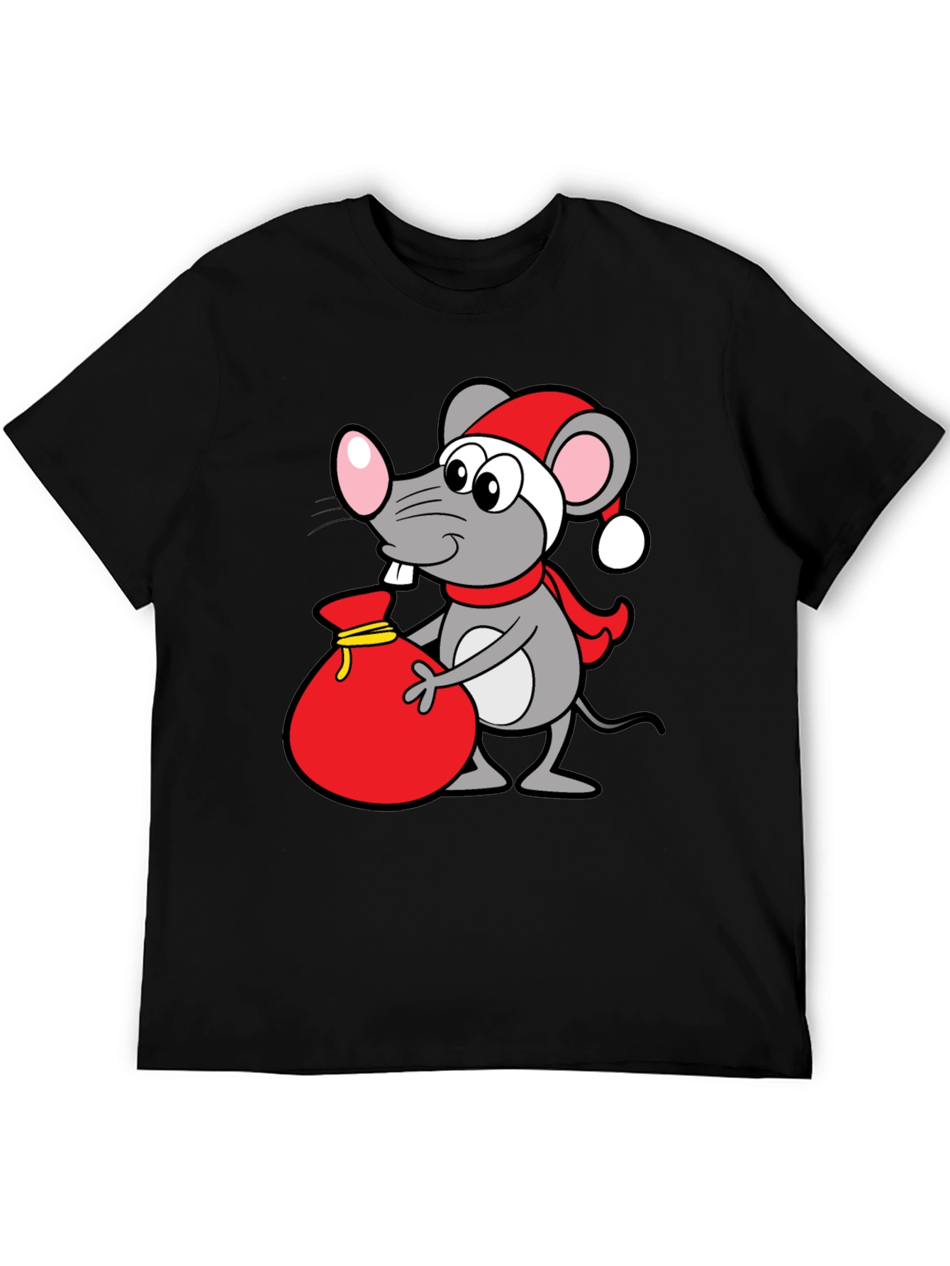 Christmas Mouse Santa Sack Black T-Shirt