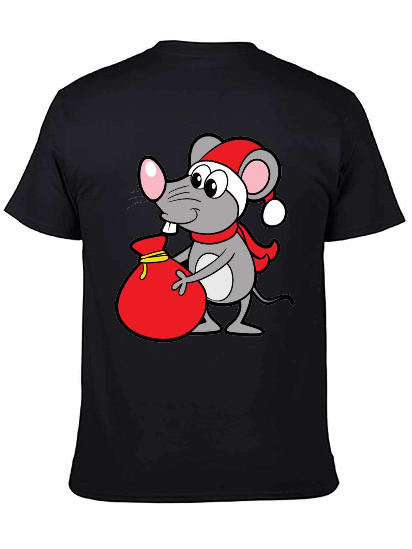 Christmas Mouse Santa Sack Black T-Shirt