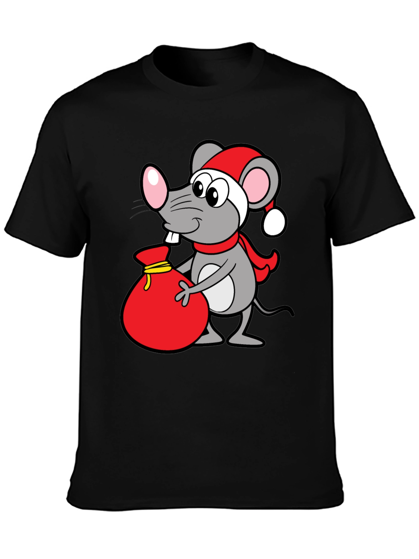 Christmas Mouse Santa Sack Black T-Shirt