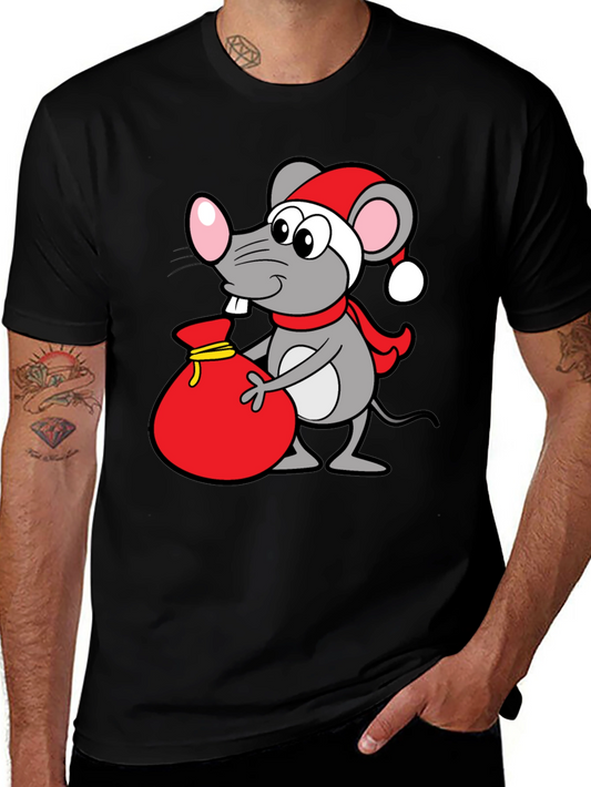 Christmas Mouse Santa Sack Black T-Shirt