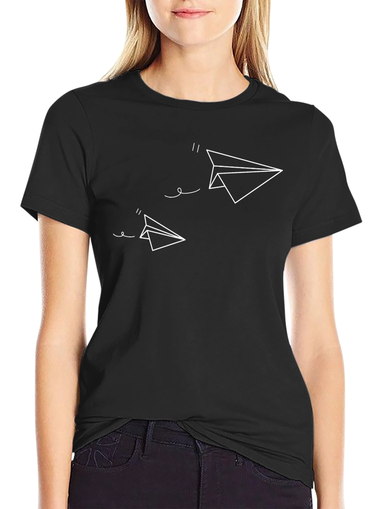 Paper Airplane Graphic Tee - Modern Black T-Shirt