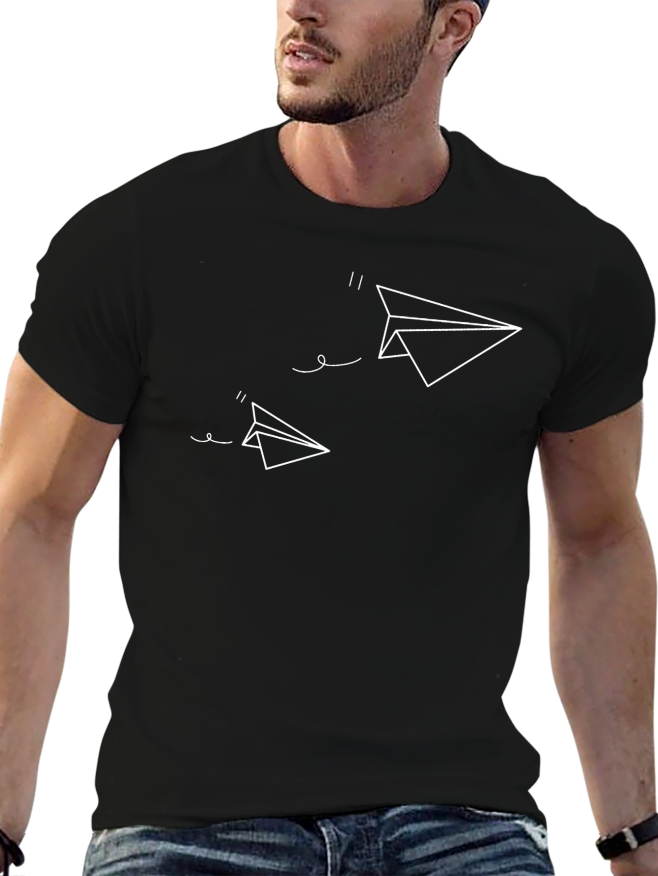Paper Airplane Graphic Tee - Modern Black T-Shirt