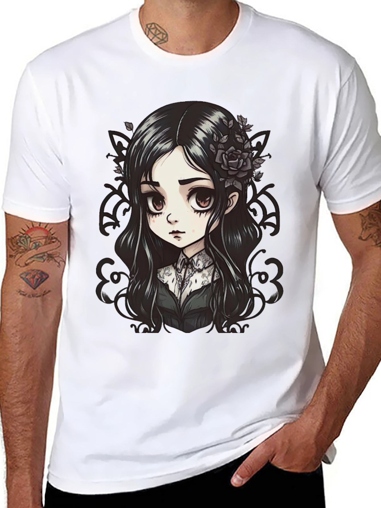 Gothic Anime Girl T-Shirt - Black