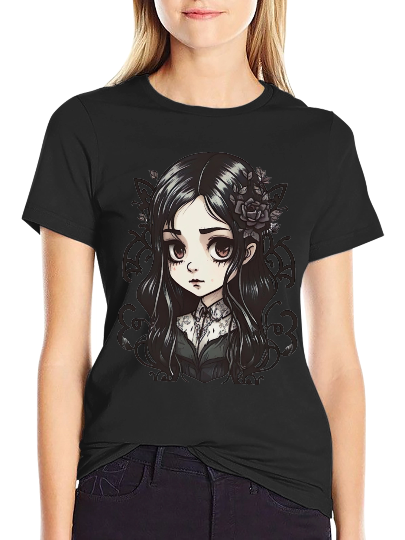 Gothic Anime Girl T-Shirt - Black