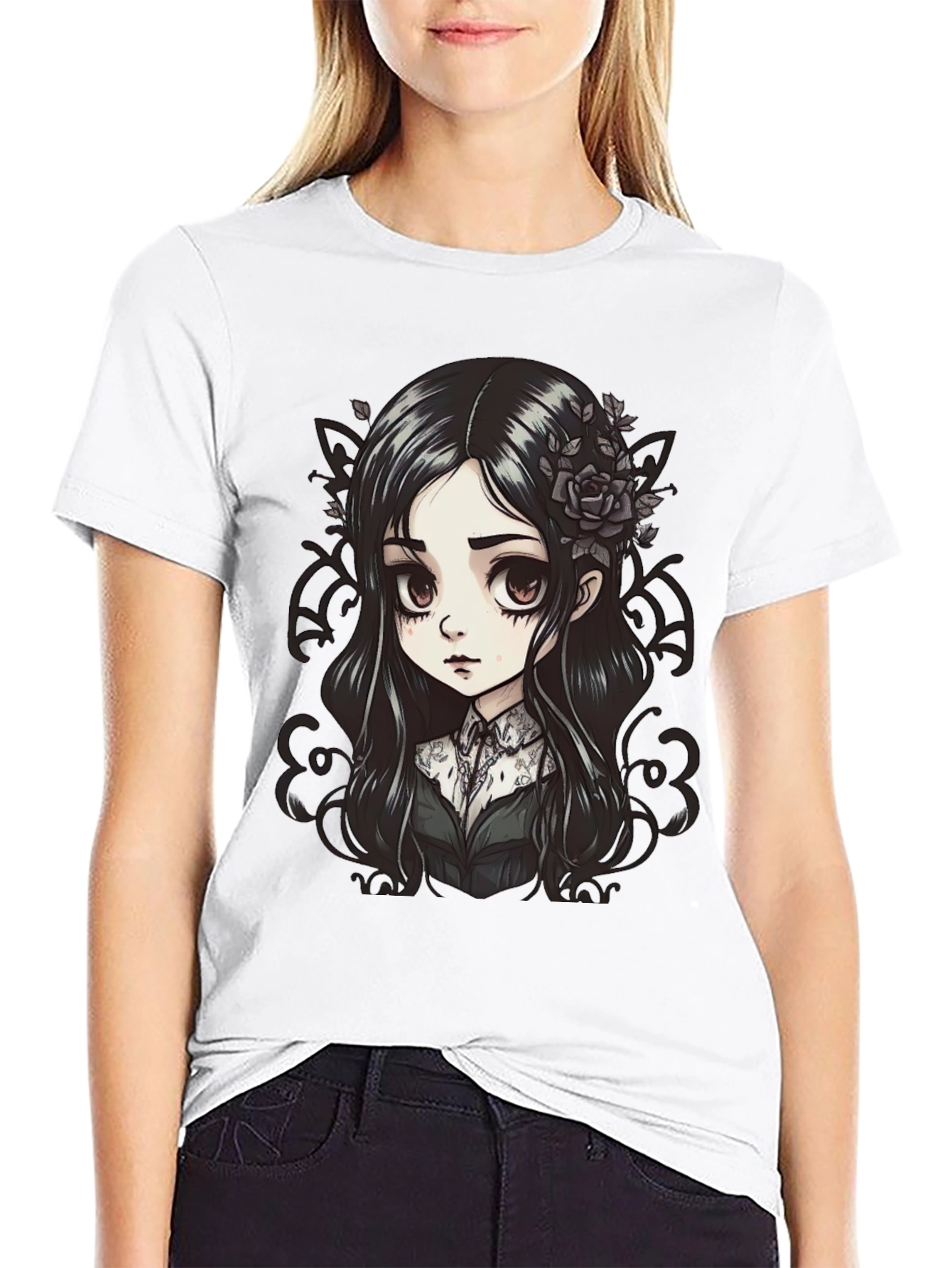 Gothic Anime Girl T-Shirt - Black