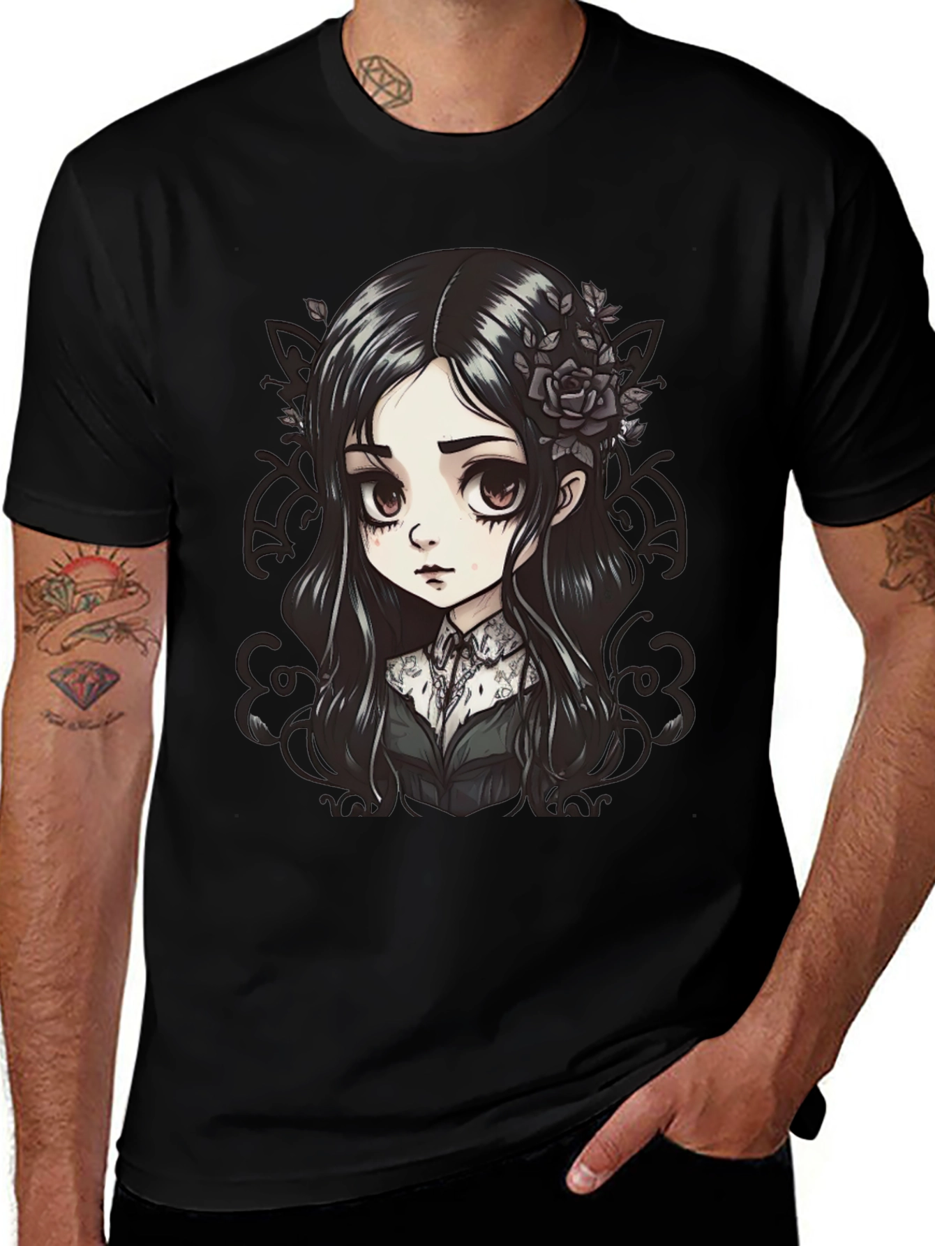 Gothic Anime Girl T-Shirt - Black