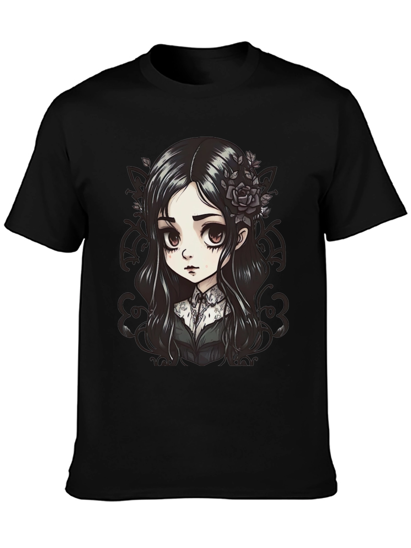 Gothic Anime Girl T-Shirt - Black