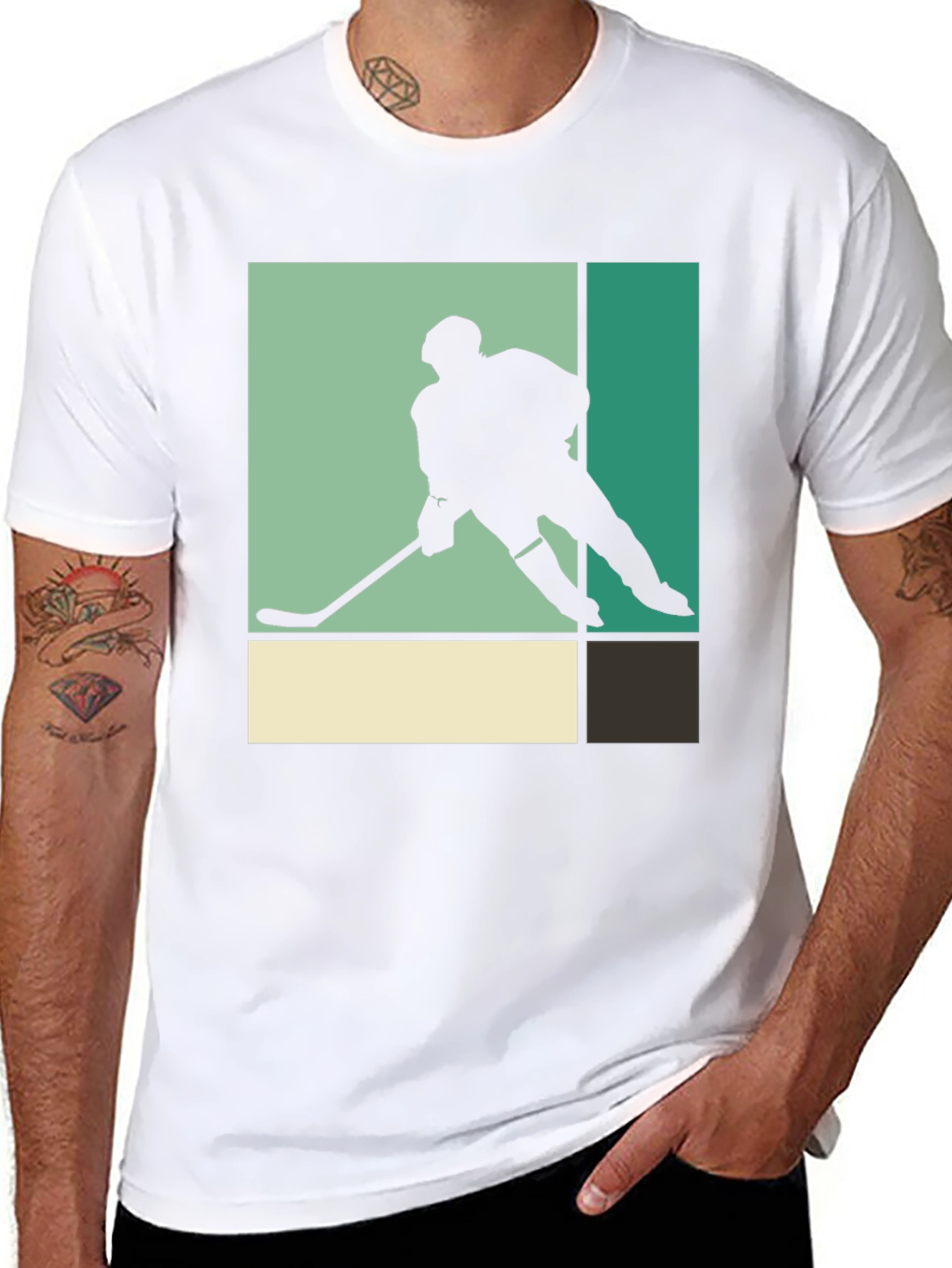 Retro Hockey Player Graphic Tee - Black
