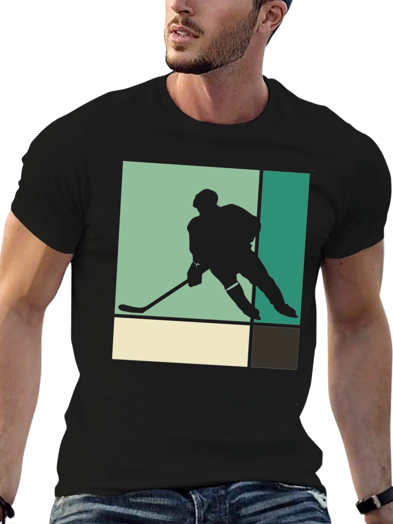 Retro Hockey Player Graphic Tee - Black