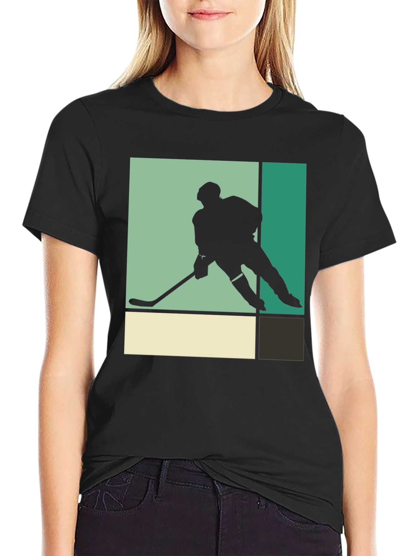 Retro Hockey Player Graphic Tee - Black