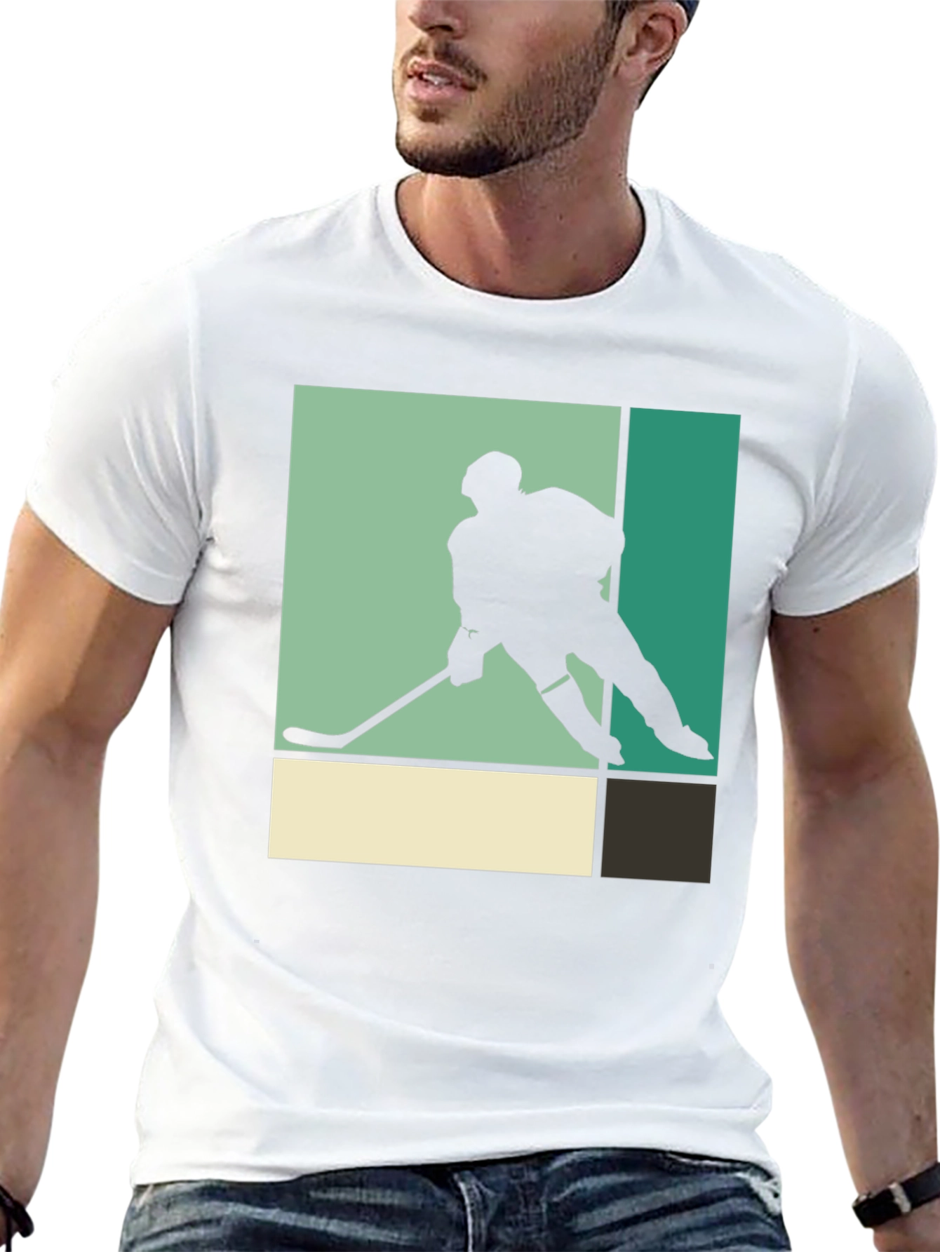 Retro Hockey Player Graphic Tee - Black