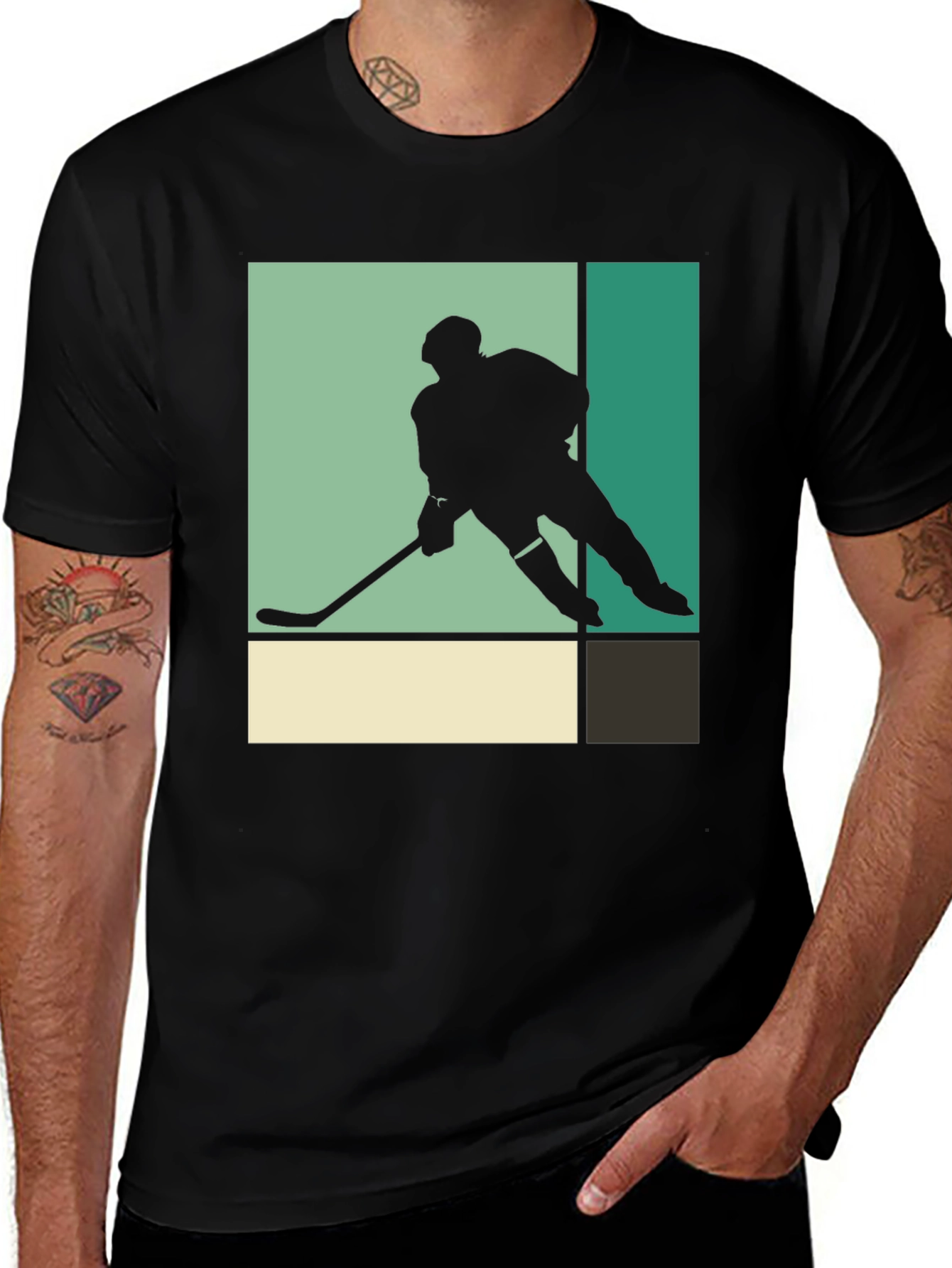 Retro Hockey Player Graphic Tee - Black