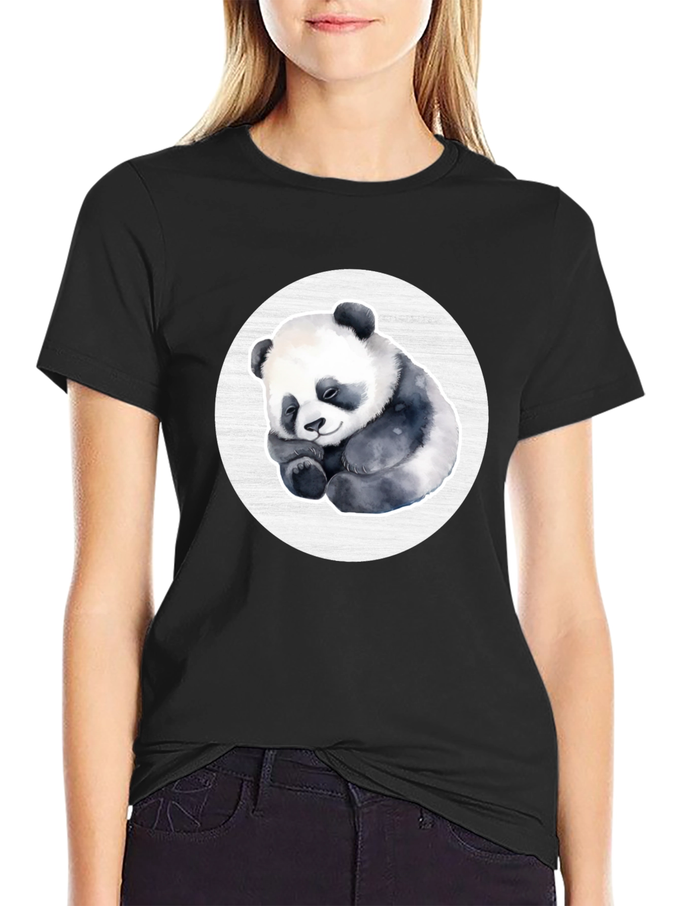 Cute Panda Graphic Tee - Black
