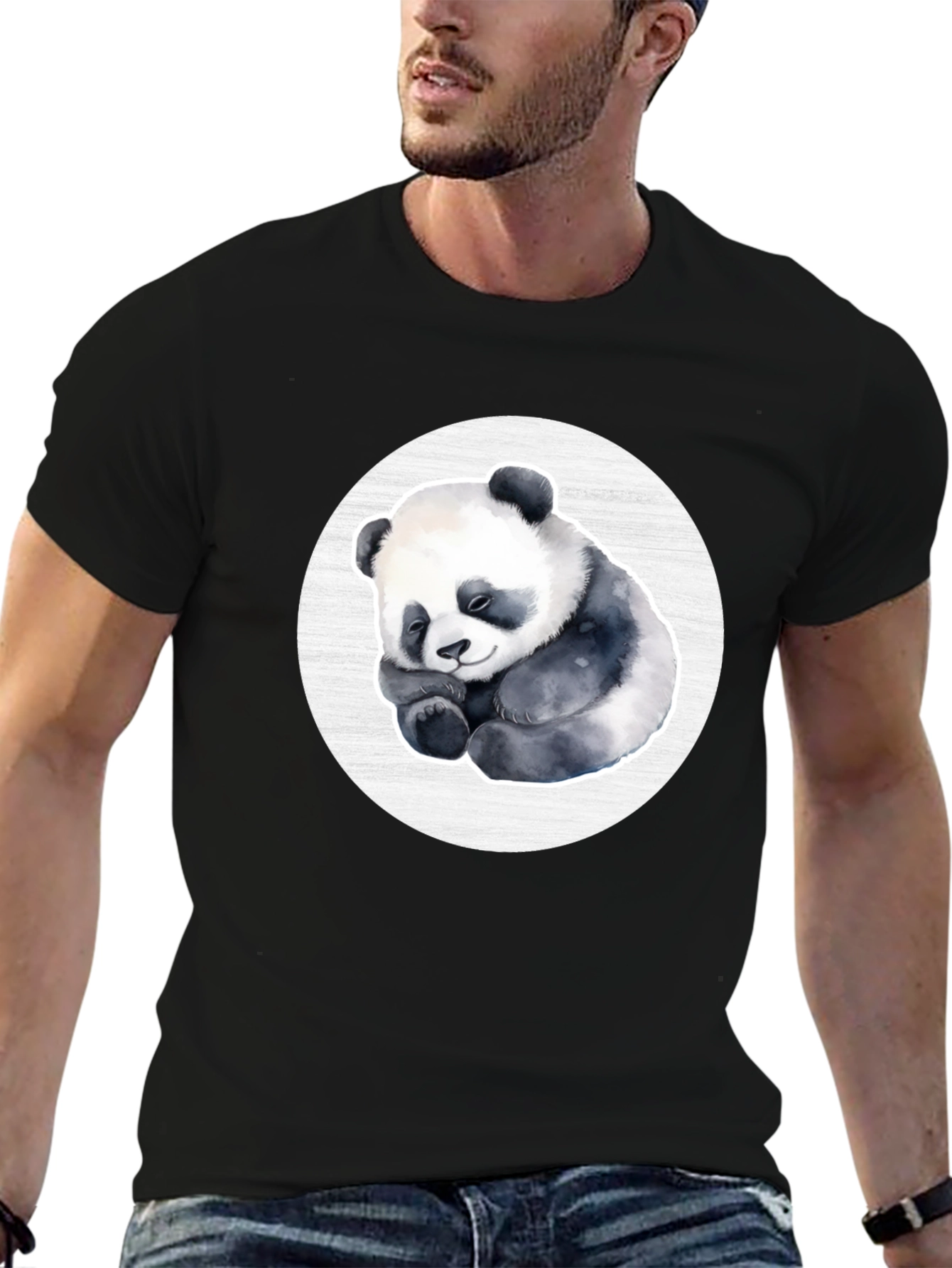 Cute Panda Graphic Tee - Black