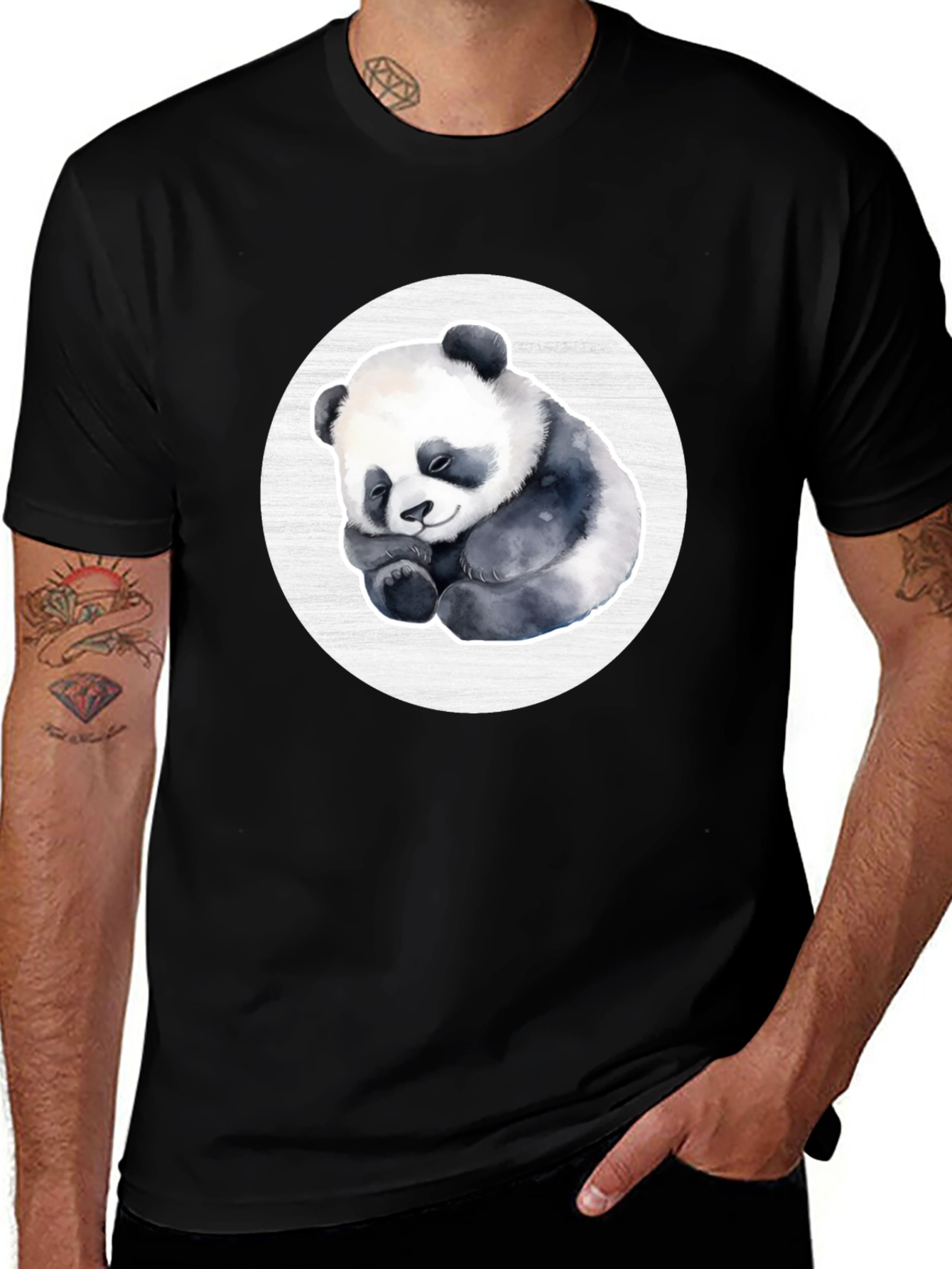 Cute Panda Graphic Tee - Black
