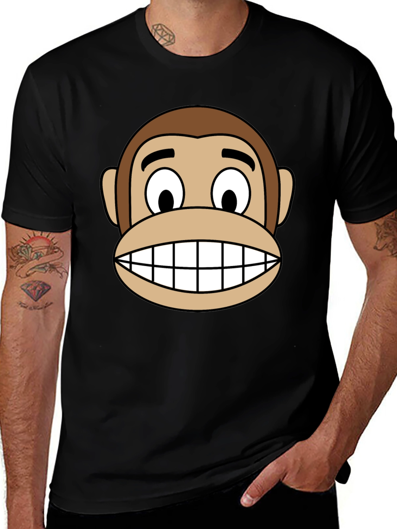 Funny Monkey Face Graphic Tee - Black Cotton T-Shirt