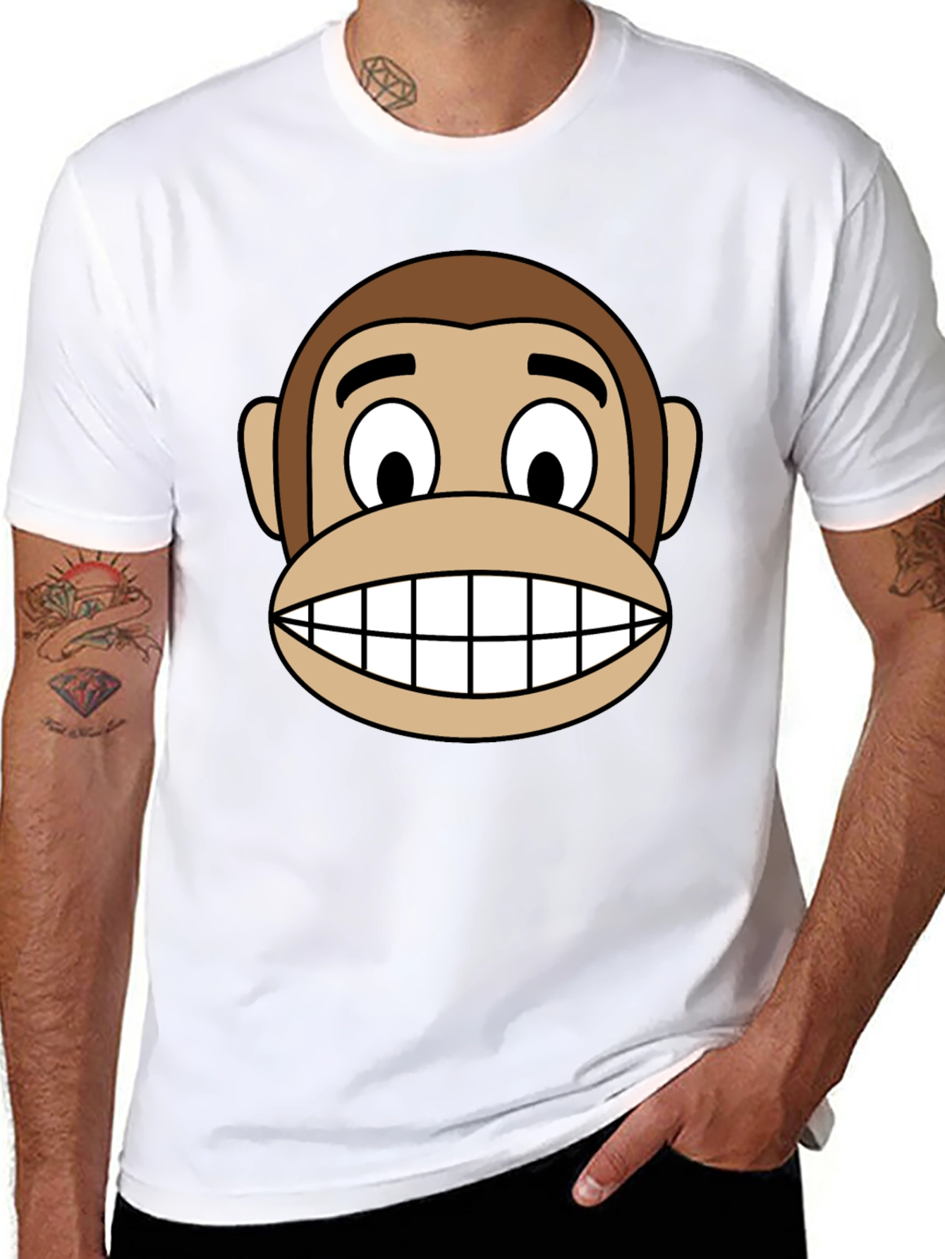 Funny Monkey Face Graphic Tee - Black Cotton T-Shirt