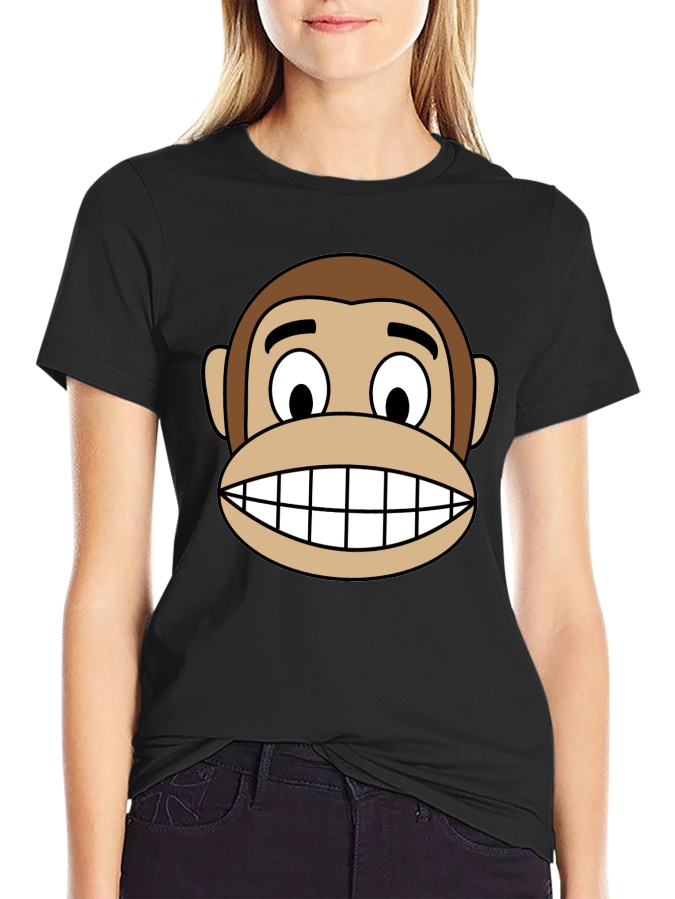 Funny Monkey Face Graphic Tee - Black Cotton T-Shirt
